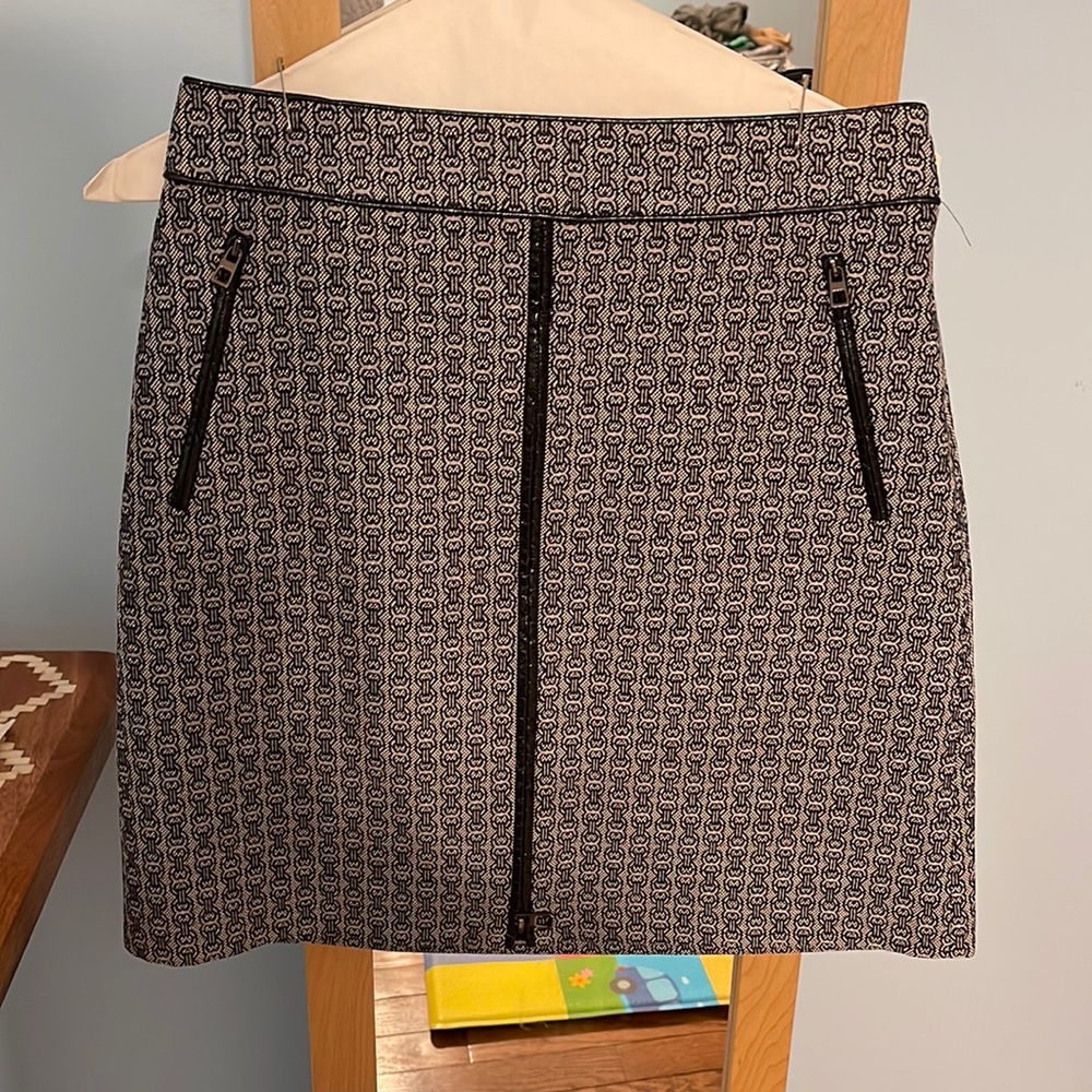 Tory Burch Chaumont A-Line Short Skirt Zip Front Jacquard Gemini Link Print
